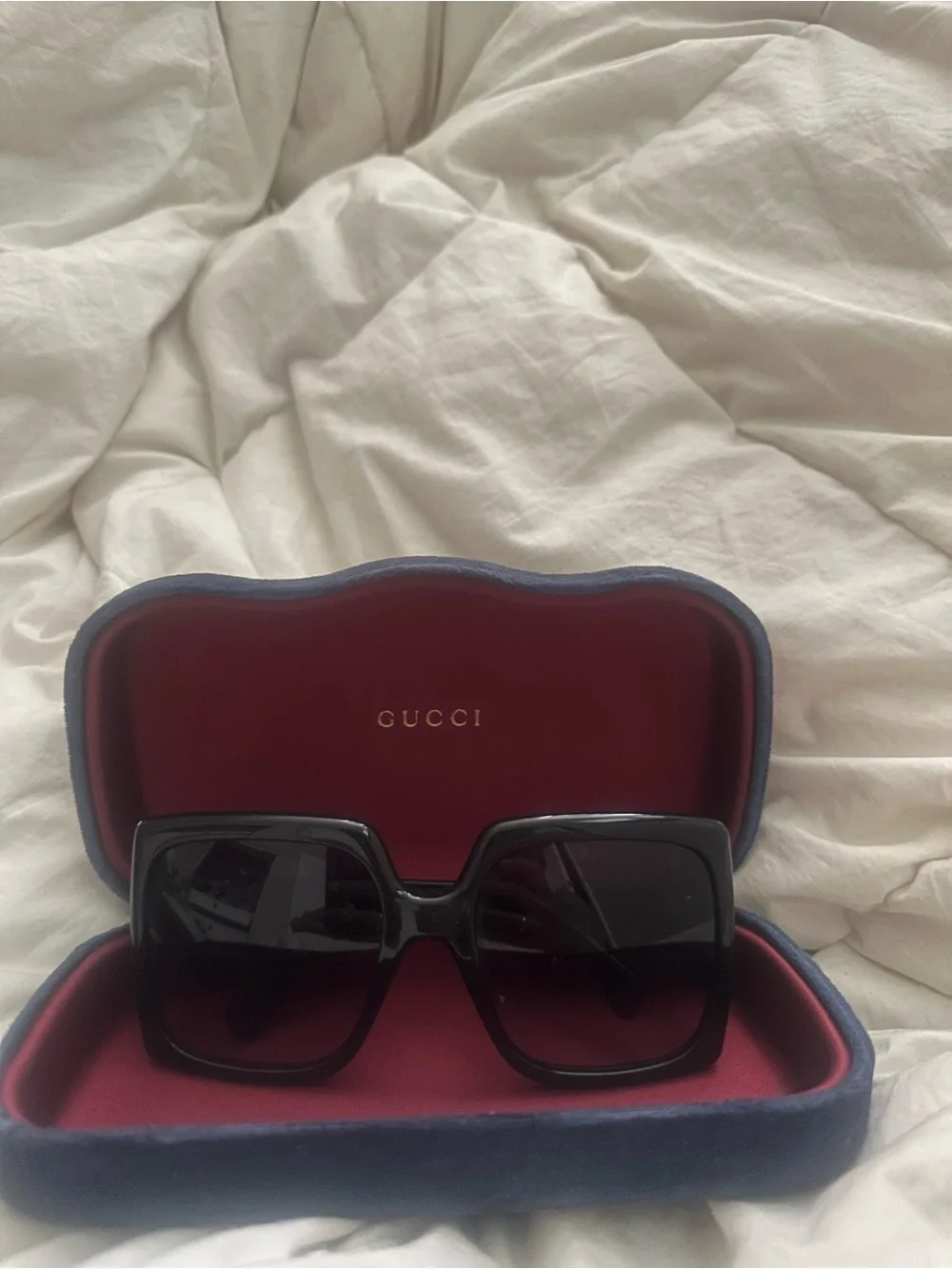 Gucci Black Square Sunglasses with Gold GG Emblems